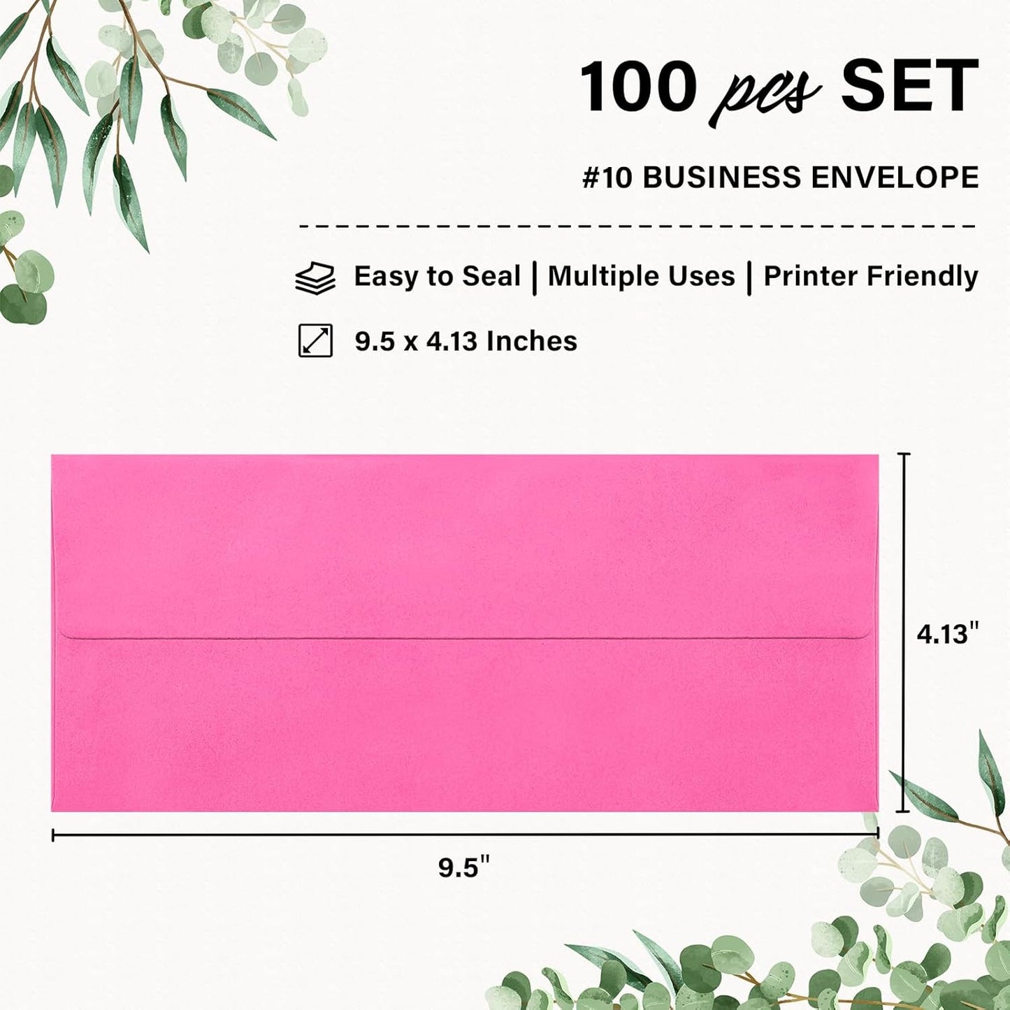 100 Pack #10 Business Envelopes, Self Seal Standard Hot Pink Envelopes for Secure Business & Legal Mailing, Office, Checks, Letter, Invoices, 4 1/8 x 9 1/2 Inches