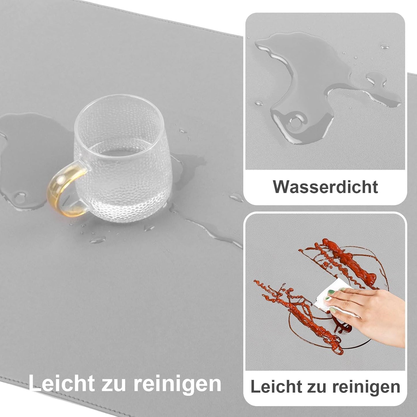 DAWNTREES Desk Mat Protector,PU Leather Laptop Pad,Non Slip, 23.6" x 13.8" Large Mouse Pad and Keyboard Mat, Waterproof Writing Pad for Office and Home (Light Gray)