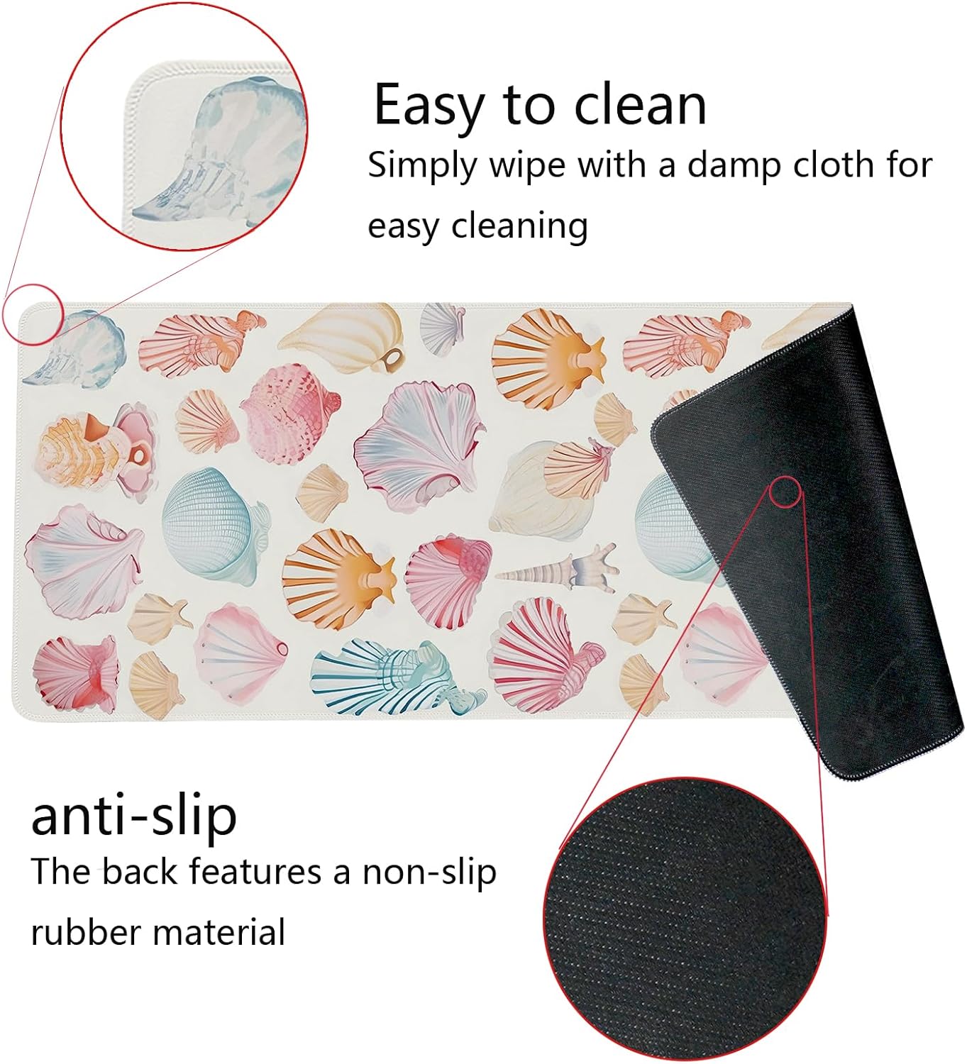 Ocean Themed Mouse Pad,Colorful Seashells Mouse Pad,XL Large Ocean Beachy Seashell Desk Mat,Girly Summer Coastal Gaming Pads,Girly Laptop Desk Mat,Summer Beachy Desktop Decor Art,31.5x11.8