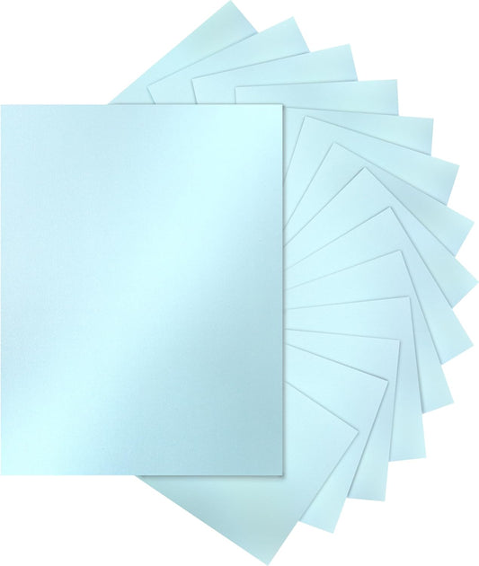 120 Sheets Light Blue Shimmer Cardstock 8.5 x 11 Certificate Paper, 250gsm/92lb Thick Craft Paper Light Blue Card Stock for DIY Cards Making, Greeting Cards, Wedding Invitations, Menus