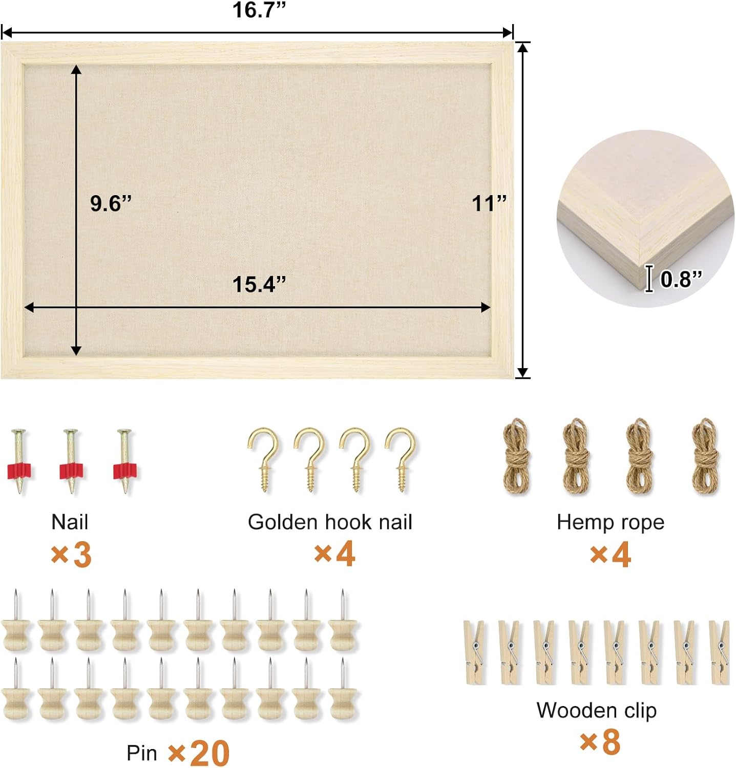 Egofine Cork Board Bulletin Board with Linen, 16x11 Wood Frame Pin Board Wall Decor, 2 Pack Cork Boards for Walls, Hanging Horizontal or Vertically for Office Home Decor School Kitchen, Natural Wood