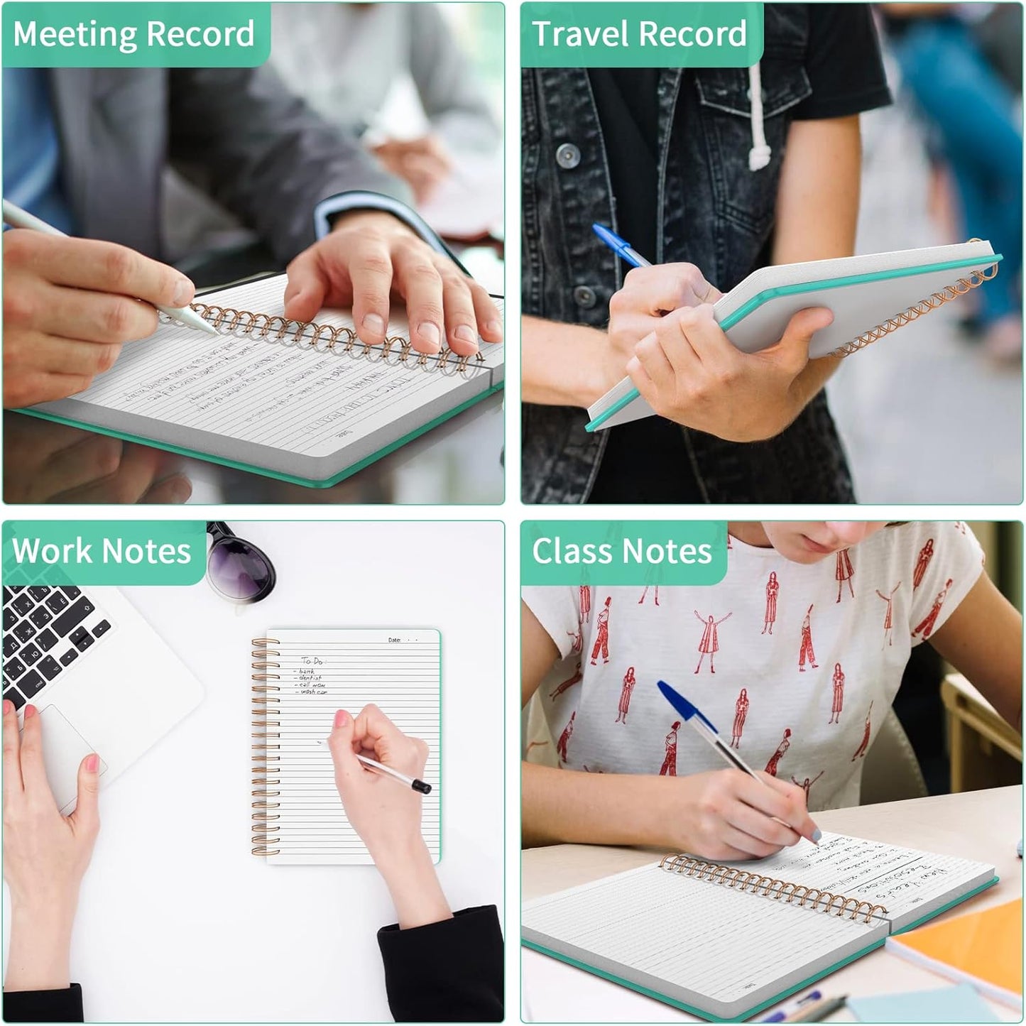 Forvencer A4 Lined Spiral Journal Notebook with 300 Numbered Pages, 11" X 8.5" Thick Journals for Writing with 100GSM Paper, Hardcover Notebooks with Contents for Work, School, Green