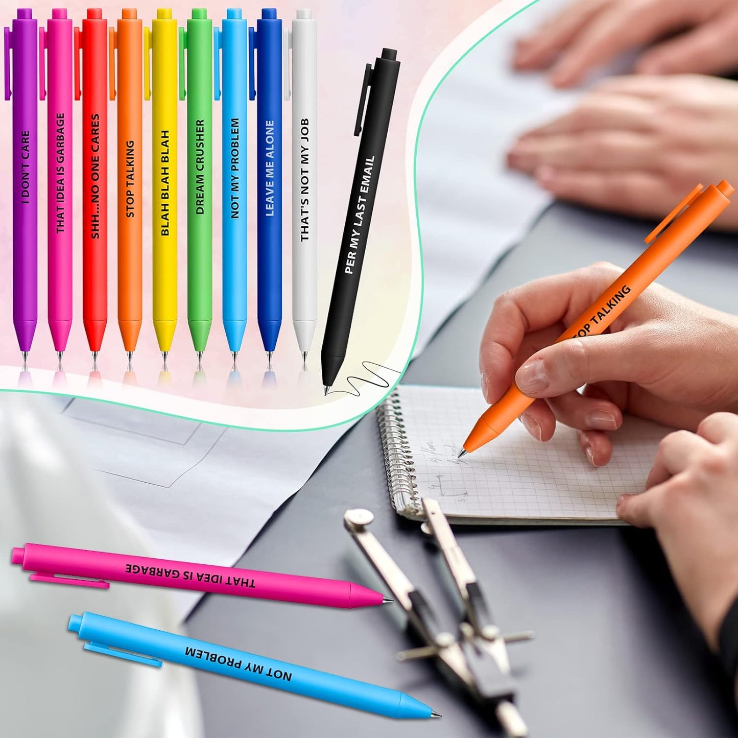 Epakh 50 Pcs Funny Pens Inspirational School Pens Bulk Positive Motivational Quotes on Ballpoint, Black Ink Pen for Adults Back to Schools Gift from Teacher(Optimisti,Bright Colors)