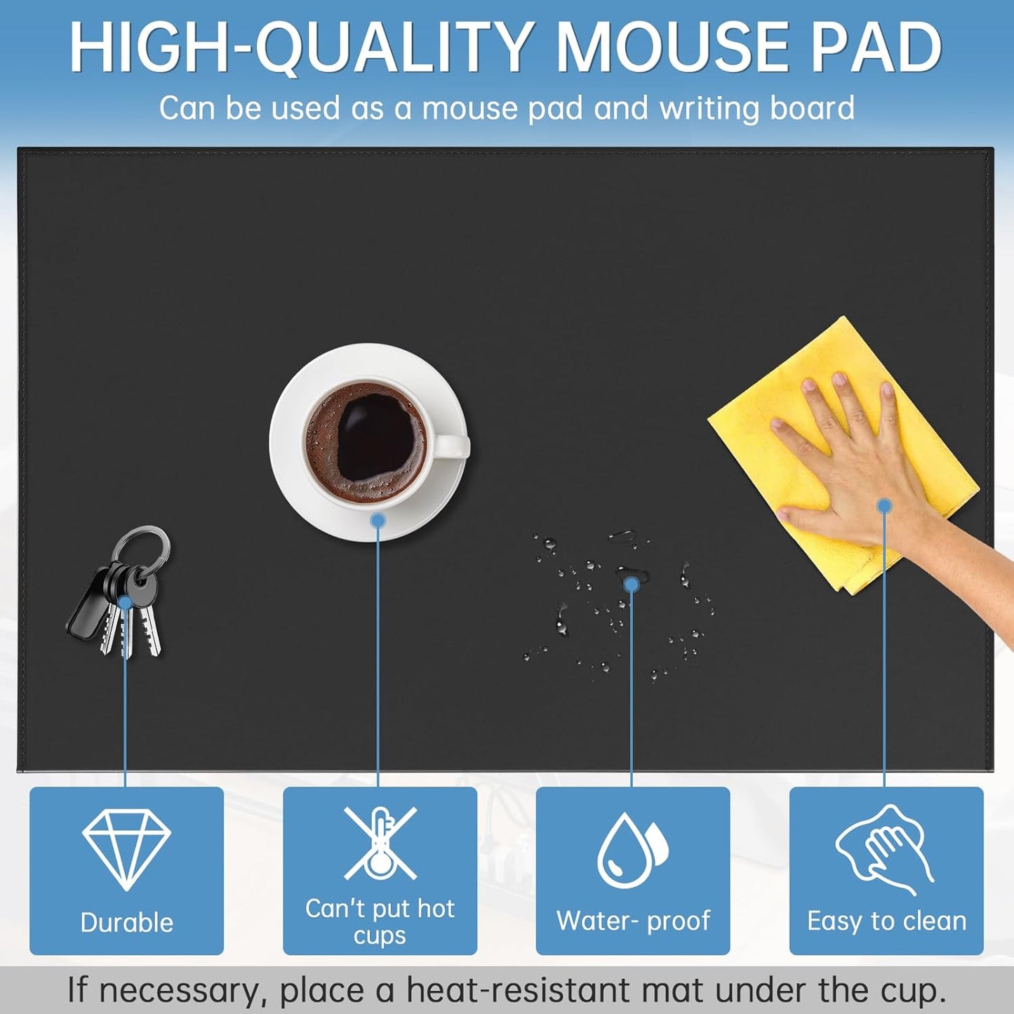 AKOZLIN 35.4"x22.8" Soft PU Leather Surface Office Desk Mouse Mat Pad with Full Grip Fixation Lip Table Blotter Edge-Locked Protector