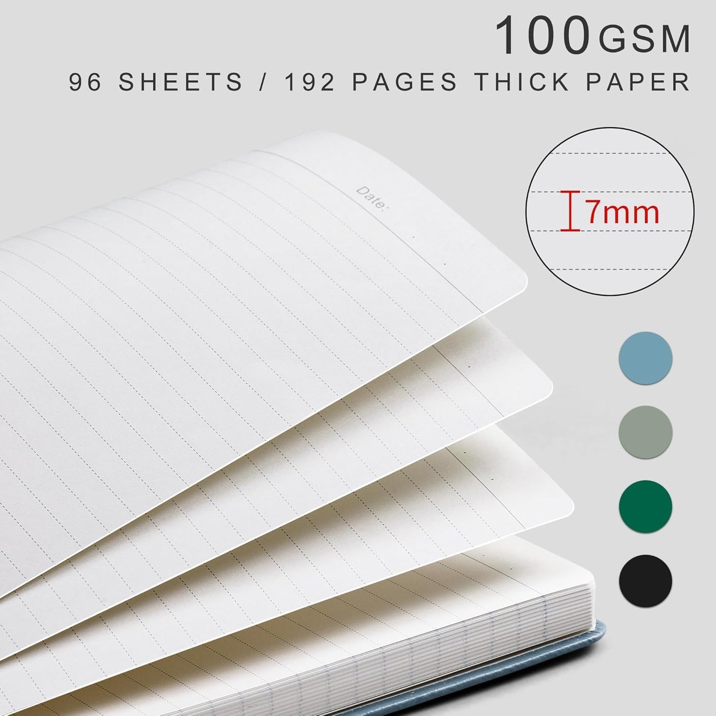 EMSHOI Hardcover Leather Lined Journal, 8.5" x 11" A4 College Ruled Notebook for Women & Men – 192 Pages, 100 GSM Thick Paper, Professional Work Journal with Sticky Notes, Gray-Blue