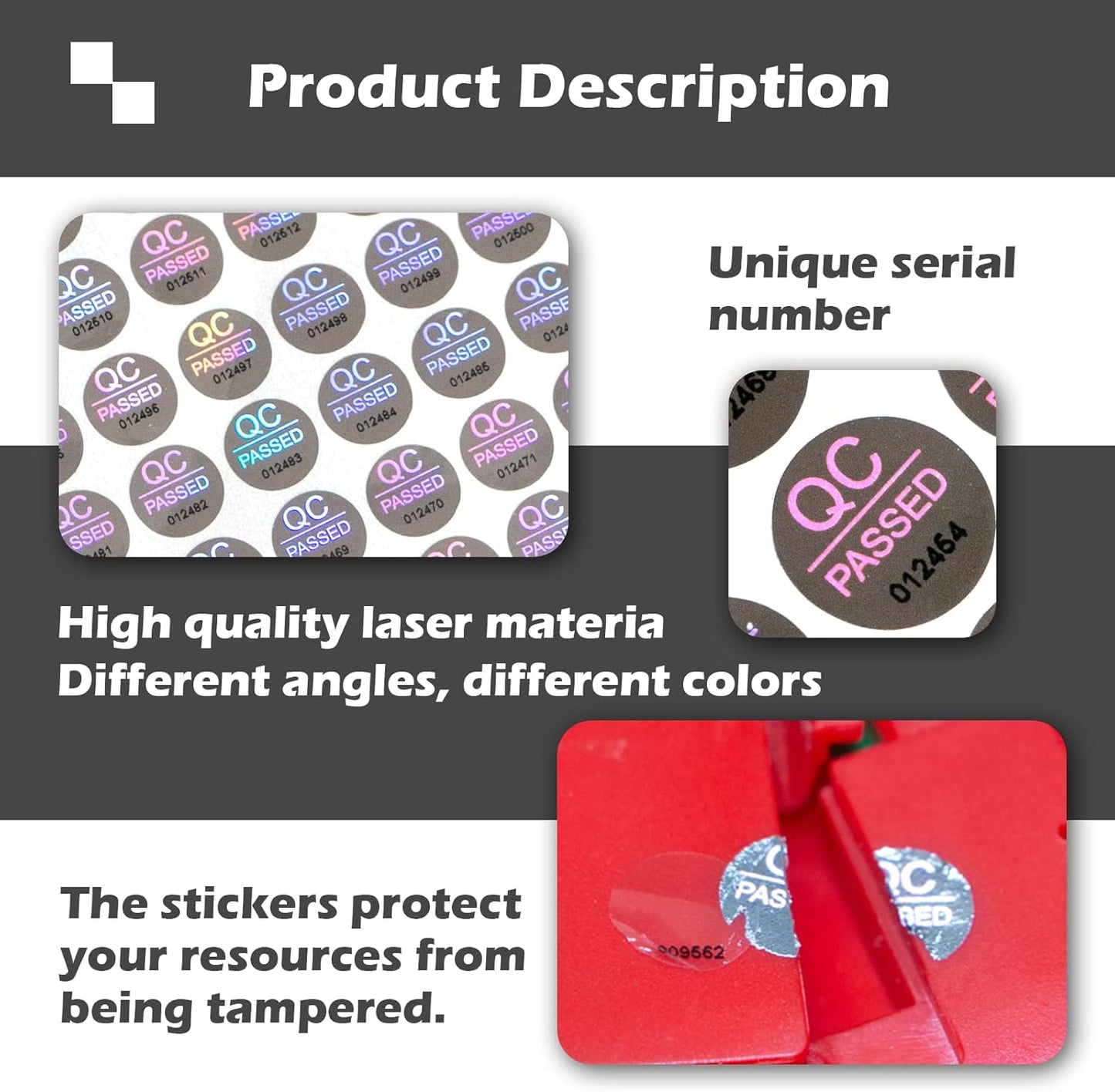 1100pcs QC Passed Tamper Proof Stickers High Security Hologram Labels Warranty Void Seal with Unique Serial Number 0.4 inch