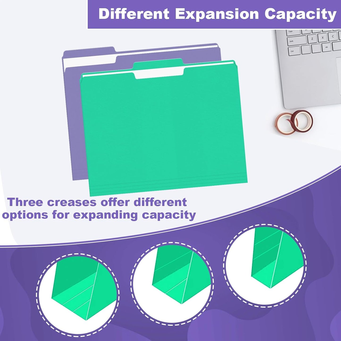 File Folder, HERKKA 120 Pack 1/3 Cut Tab File Folders, Letter Size, Assorted 6 Colors, Colored File Folders Designed for Office and Classroom Use