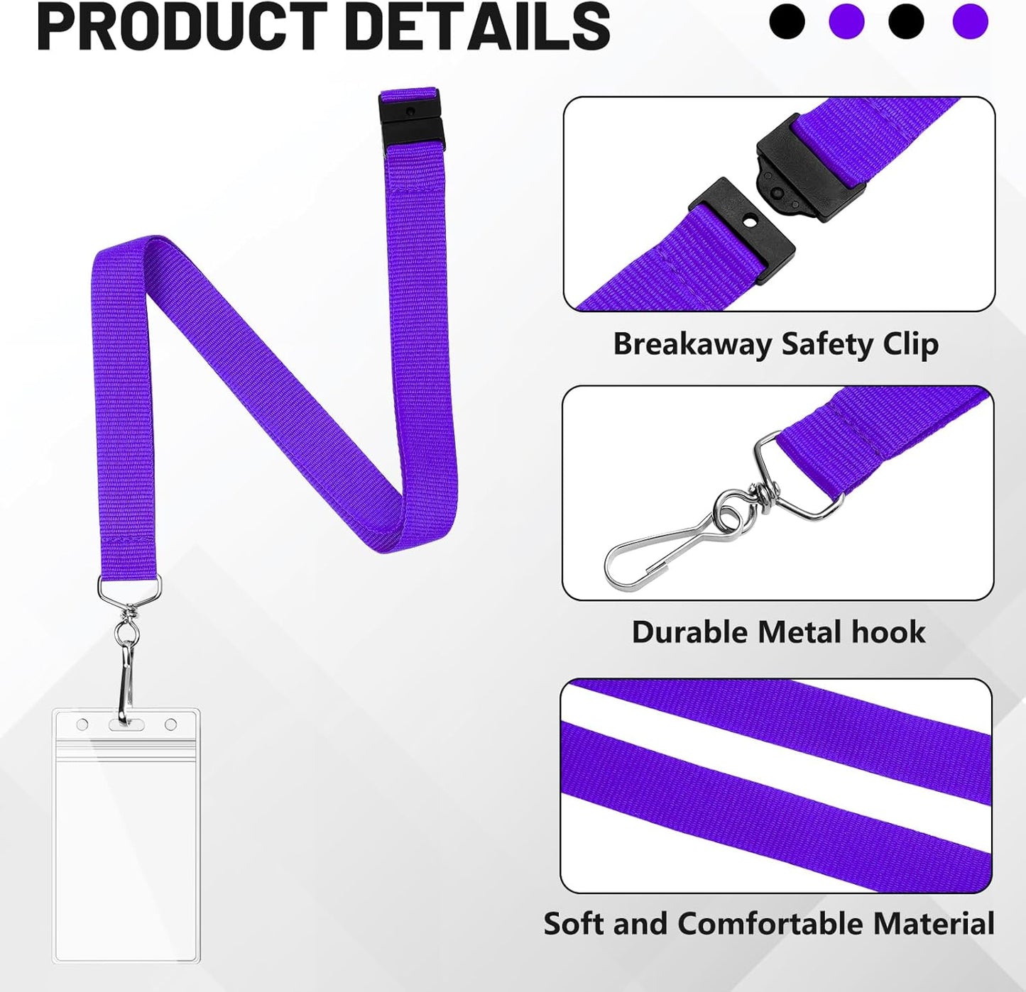 12 Pack Purple Breakaway Lanyards with Waterproof Badge Holders, Metal Hook, Polyester Neck Straps for ID Cards, Events, Office, and Schools