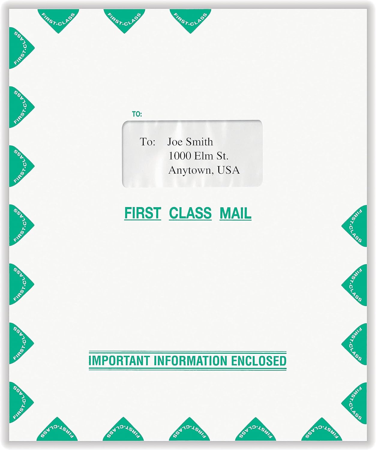 First Class Single Window Envelope | Tax Mailer, White/Green, Moisture-Seal, 9-1/2" x 11-1/2", Pack of 50