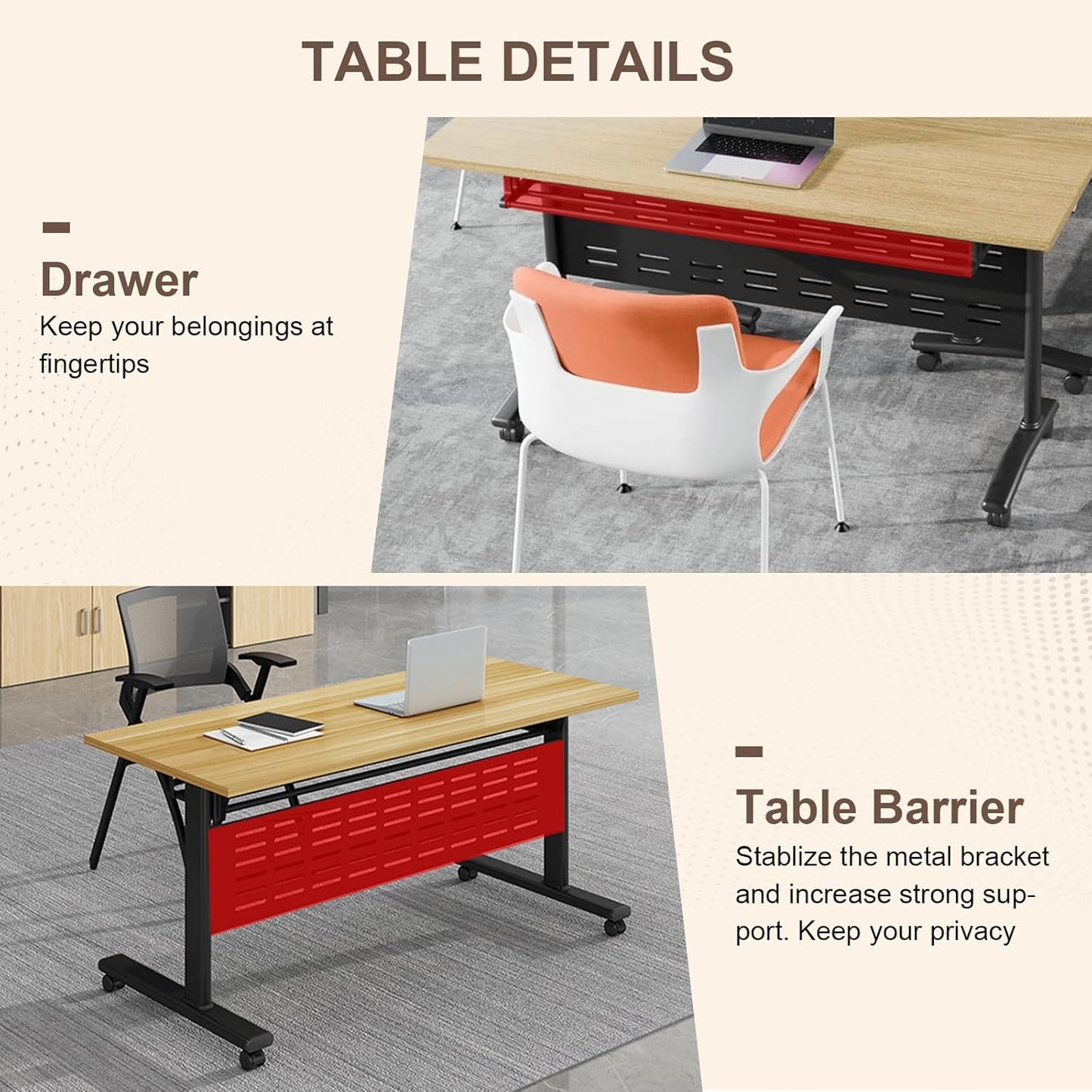 Folding Conference Room Table, Modern Conference Tables with Wheels, Large Rectangular Mobile Training Tables for Office Classroom, Foldable Modular Boardroom Seminar Table Maple (4pack L70.9in)