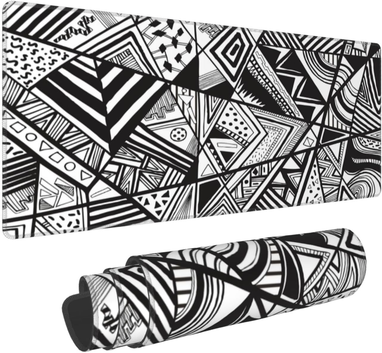 Gaming Mouse Pad, Large Non-Slip Rubber Base Mousepad, Keyboard Mouse Mat, Desk Pad with Stitched Edges, 31.5x11.8inch,Black Checkered Abstract Pattern