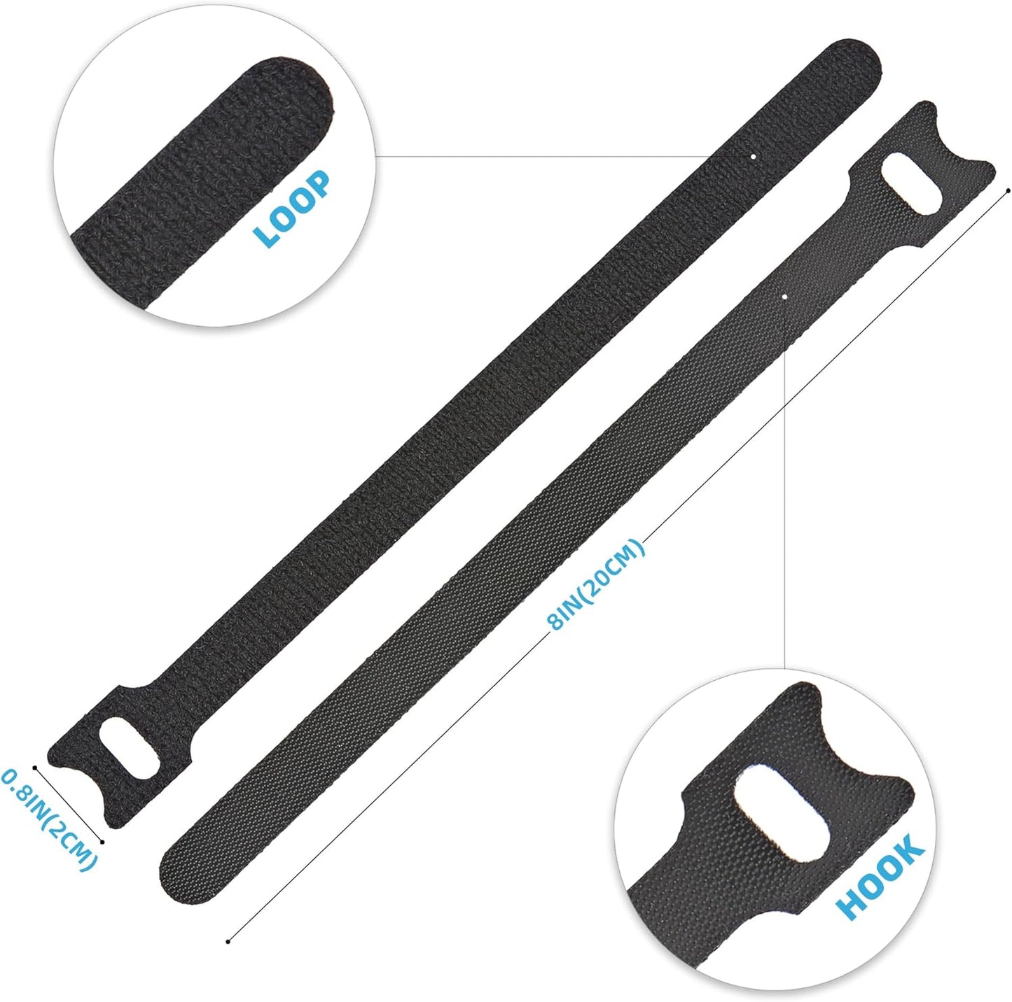 100 PCS Reusable Cable Ties with Hook and Loop, Multi-purpose Adjustable 8 Inch Cable Management Wire Ties Cable Straps for Organizing Home, Office and Data Centers (Multicolored)