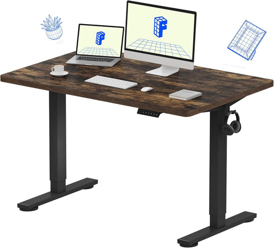 FLEXISPOT EN1 Whole-Piece Standing Desk, 48x30 Electric Sit Stand Desk for Home Office (Black Frame + Rustic Top, 2 Packages)