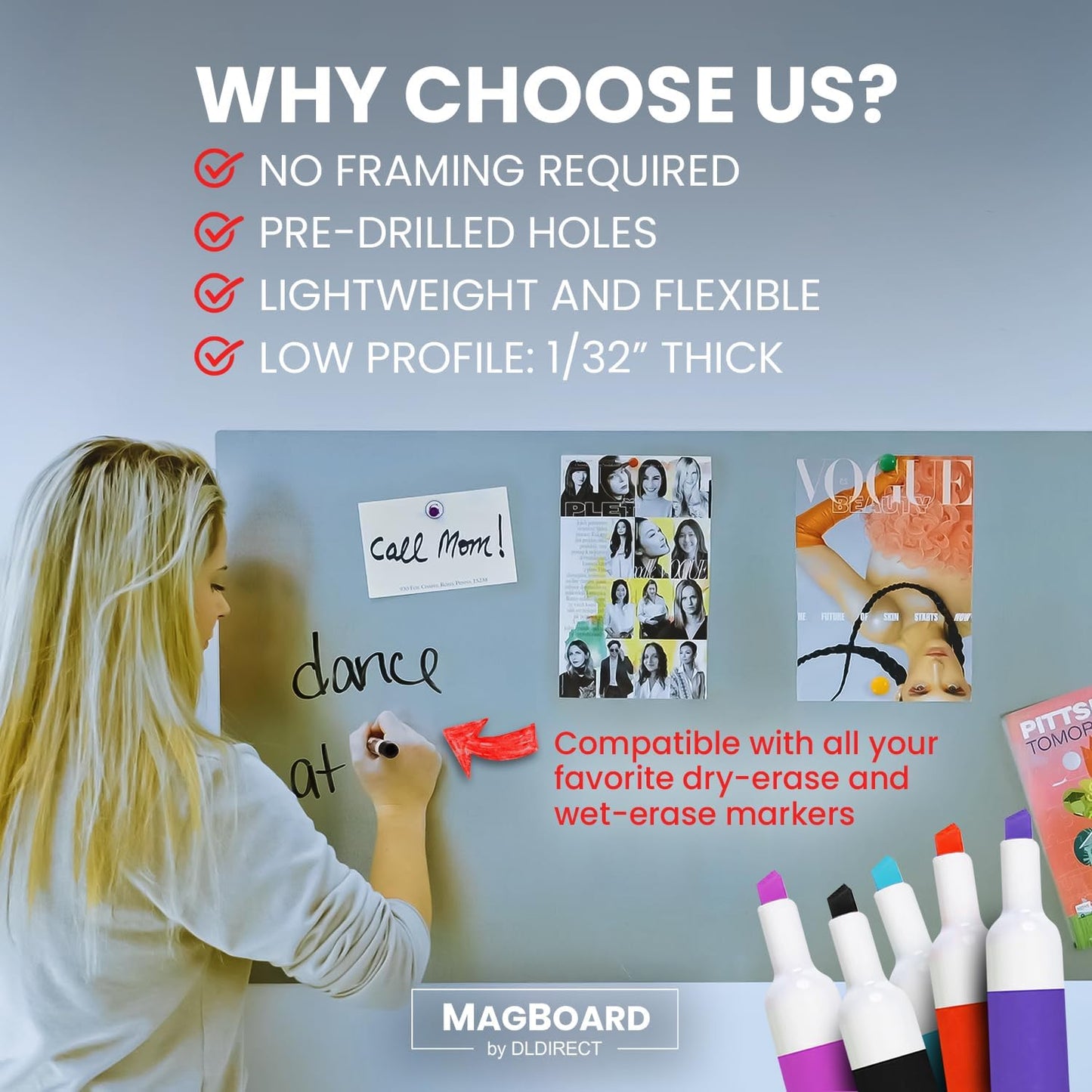 Diamond Life Magnetic Board - Memo & Vision Board for Home, Office, and Classroom - Magnet Board for Kids - Pre-drilled Mounting Screws Included (Silver 24"x48")