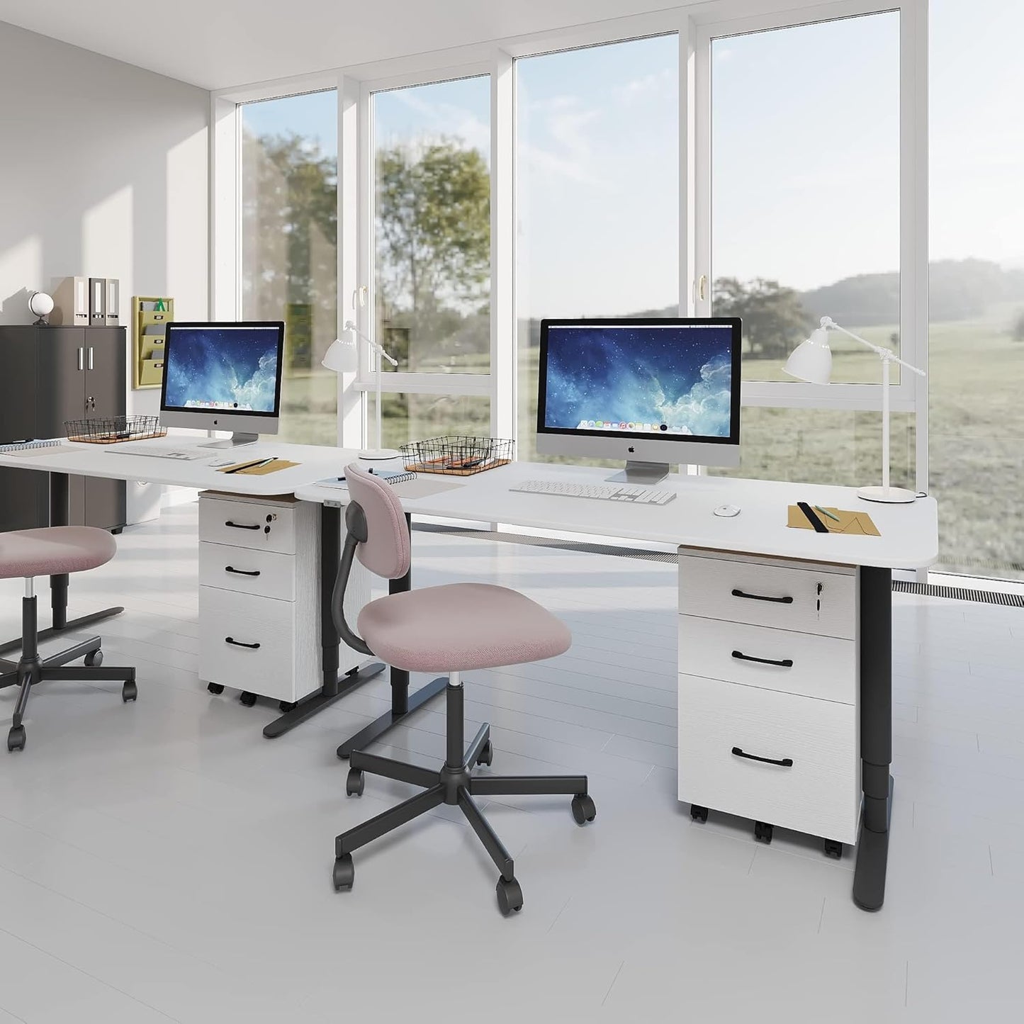 File Cabinet With Lock, 3 Drawer Wood Rolling Filing Under Desk for Home Office, Storage Fits Letter/A4 Size, Mobile Printer Stand, White