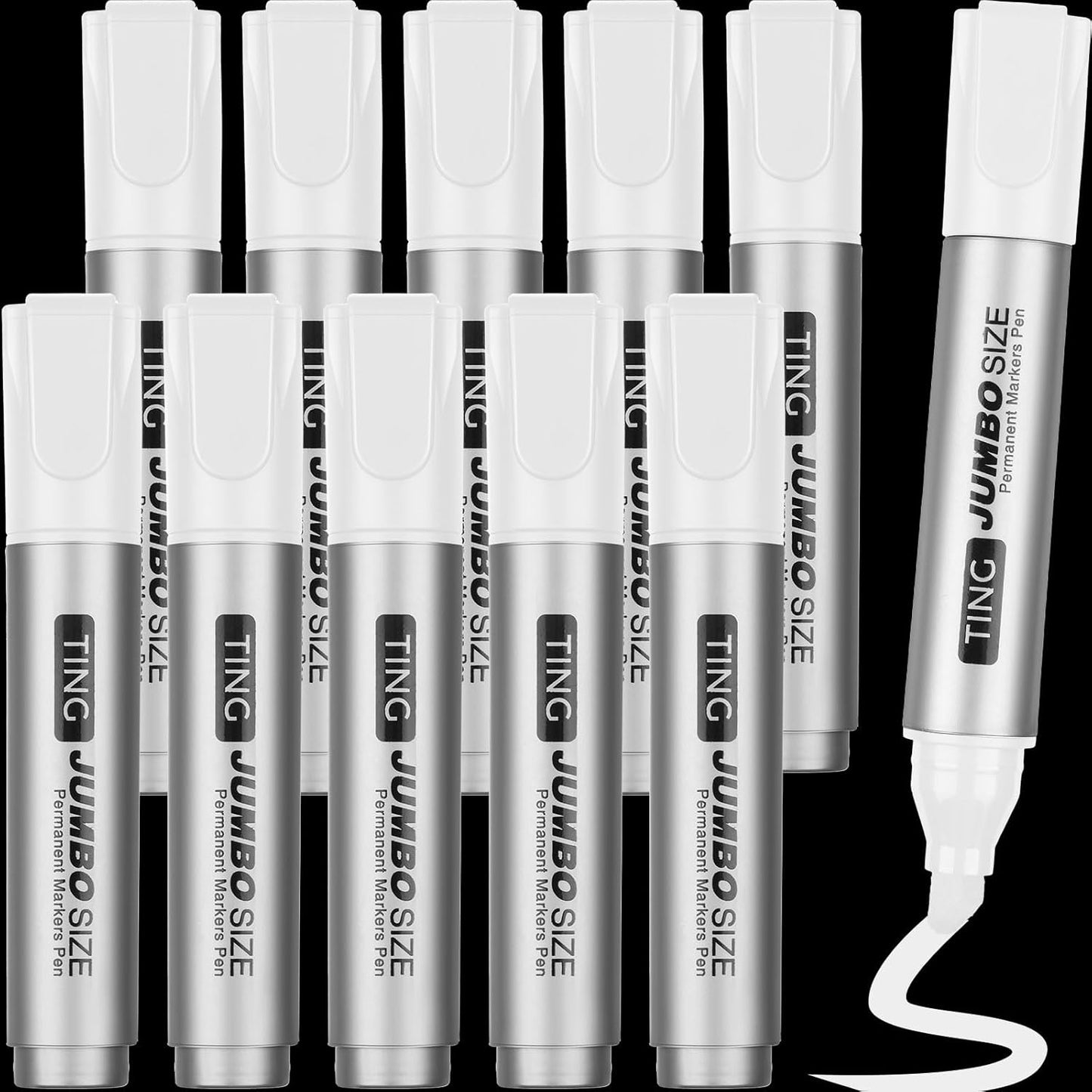 Fuutreo 10 Pack Jumbo Permanent Markers Bulk Large Chisel Tip Permanent Markers Quick Drying Big Huge Poster Pens for Office, Logistics Company and More(White)