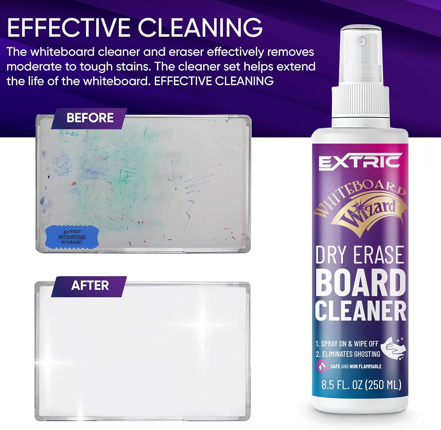 Whiteboard Cleaner 8.5 Ounces White Board Cleaning Spray, Dry Erase Board Cleaner and a Microfiber Cleaning Cloth (1) Non-Toxic Dry Erase Cleaner Spray