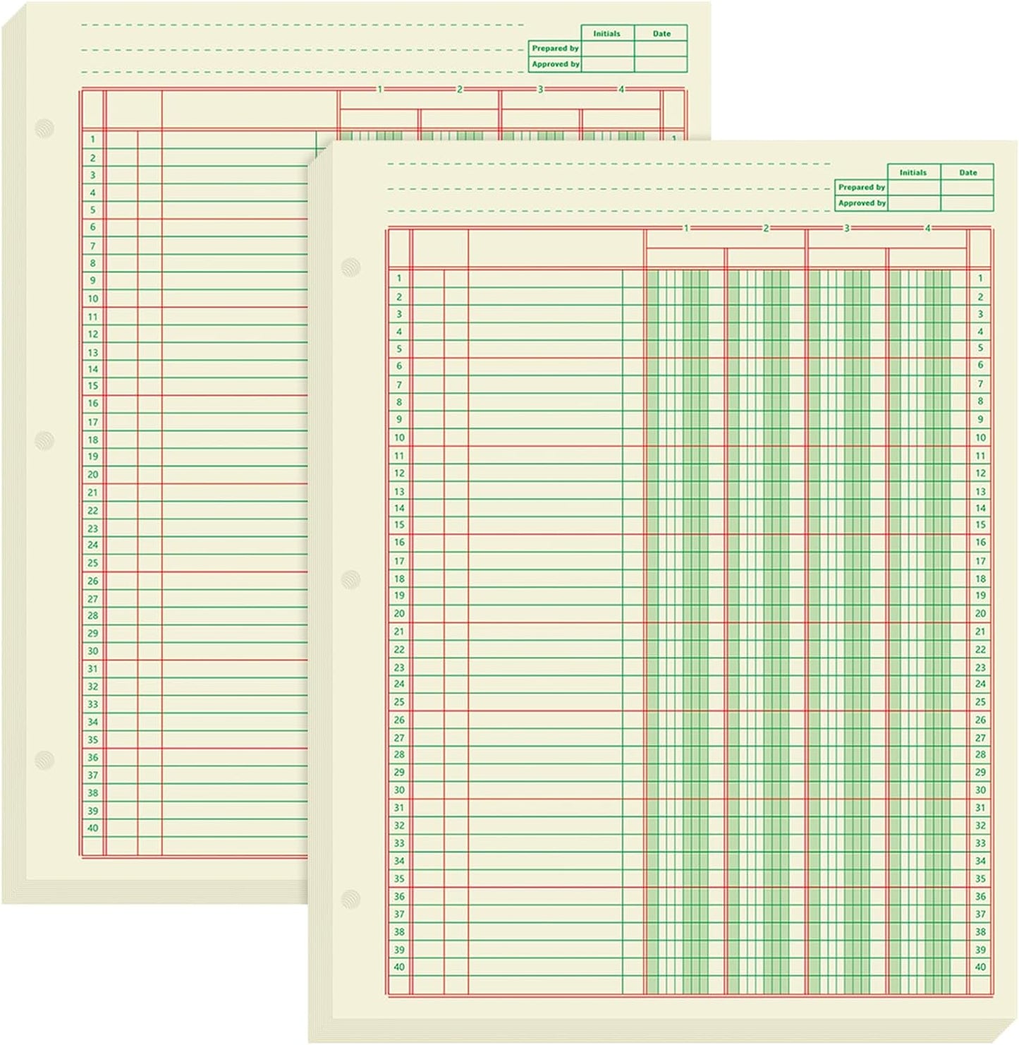 Fulmoon 2 Pack 100 Sheets Columnar Pad Accounting Ledger Paper Accounting Ledger Book Green Analysis Pad for Business, 50 Sheets/Pack, Single Page Format(4 Columnar,8.5 x 11 Inch)