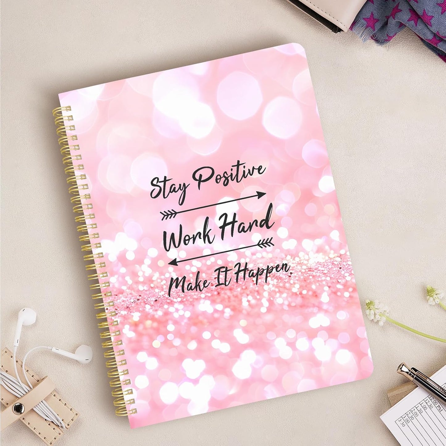 Cute Spiral Notebook journal A4 Aesthetic Pretty Design for Women Girls Kawaii with Pocket, 8.5 x 11 inch, Lined, Positive
