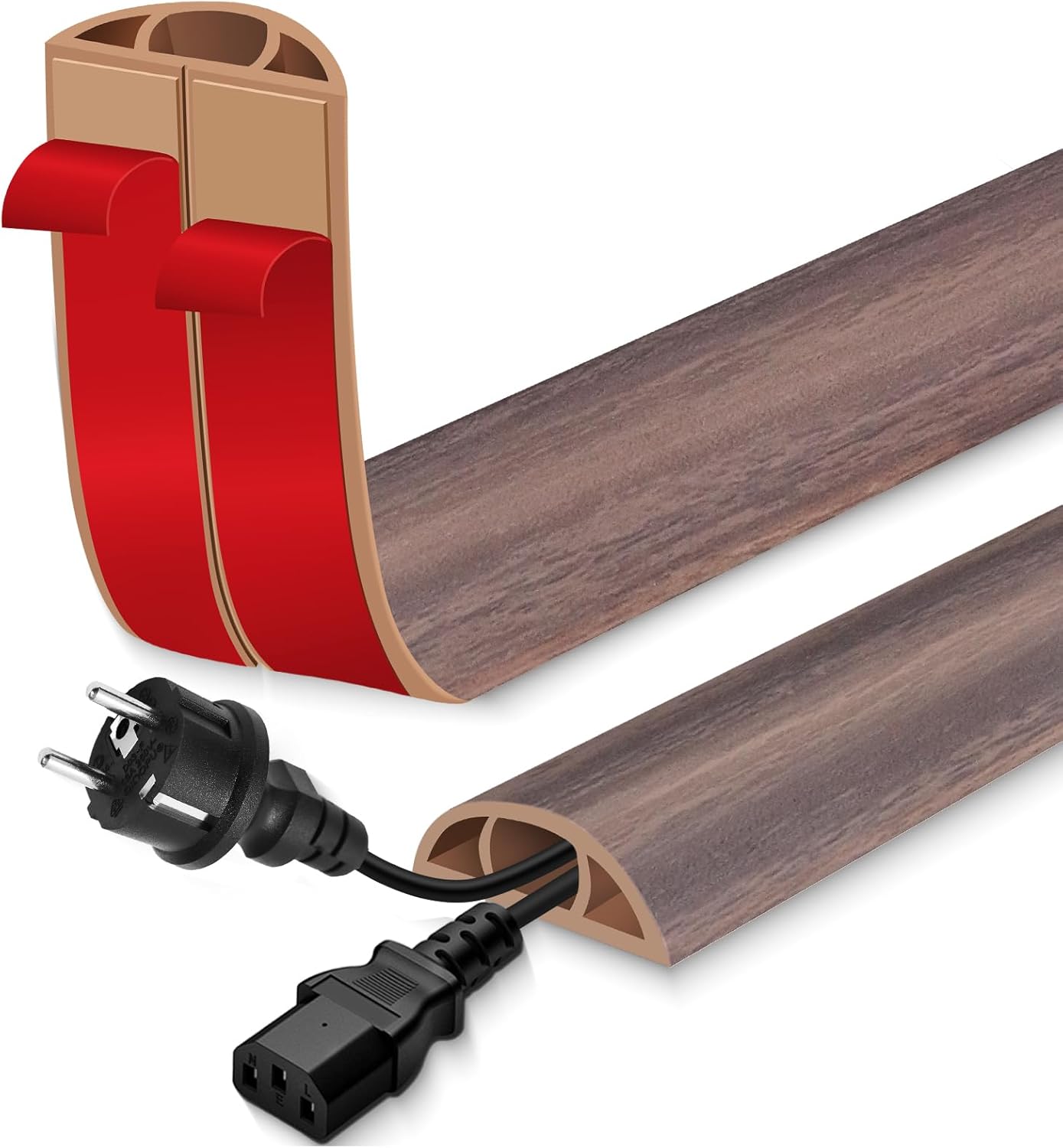 Floor Cord Cover for Wires on Floor Self Adhesive Cord Hider Floor Cable Management Wire Covers for Cords Protector Prevent Cable Trips Cord Cavity W 0.59" x H 0.31", Grayish Brown Wood, 3.3Ft