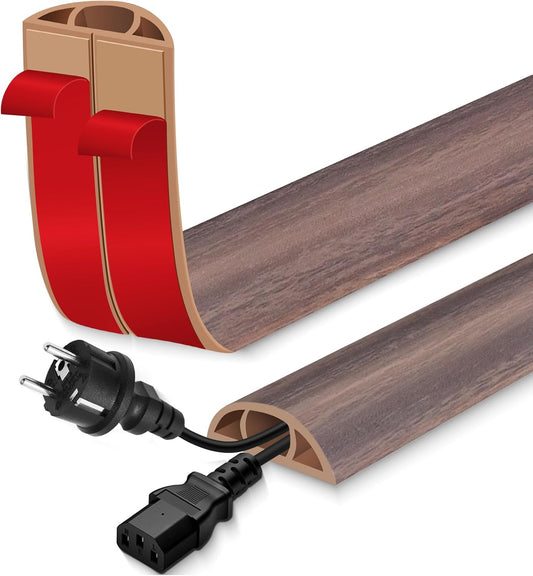 Floor Cord Cover for Wires on Floor Self Adhesive Cord Hider Floor Cable Management Wire Covers for Cords Protector Prevent Cable Trips Cord Cavity W 0.59" x H 0.31", Grayish Brown Wood, 10Ft