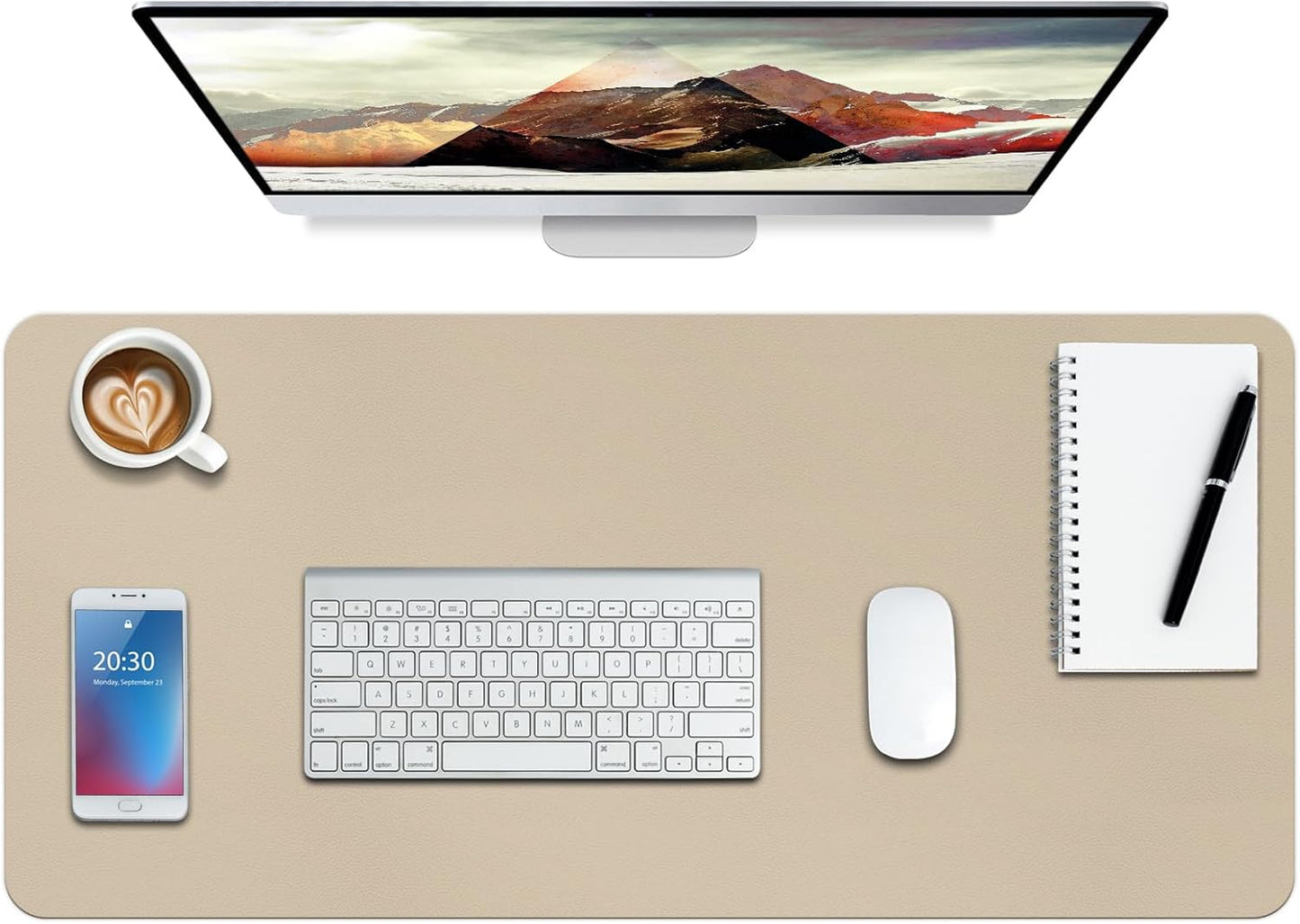 Boutilon Leather Desk Pad Protector,Non-Slip Mouse Pad,Laptop Desk Pad,Office Mouse Mat,Waterproof Leather Desk Blotter,Desk Writing Pad for Office and Home (M-Beige,30"x14")