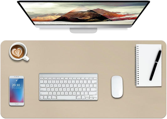 Boutilon Leather Desk Pad Protector,Non-Slip Mouse Pad,Laptop Desk Pad,Office Mouse Mat,Waterproof Leather Desk Blotter,Desk Writing Pad for Office and Home (M-Beige,30"x14")