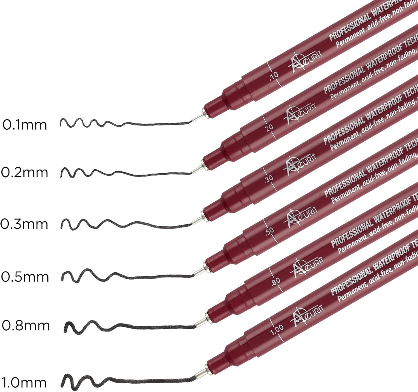 Waterproof Technical Pens - Professional Waterproof Technical Pen, Rich Blank Ink, Acid-Free, Light Fast, for Sketching, Drawing, CAlligraphy, & More! - [6-Pack - Assorted Sizes]