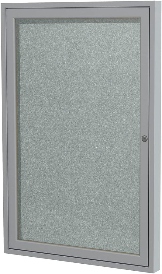 Ghent 36"x24" 1-Door Outdoor Enclosed Vinyl Bulletin Board, Shatter Resistant, with Lock, Satin Aluminum Frame - Silver (PA13624VX-193), Made in The USA