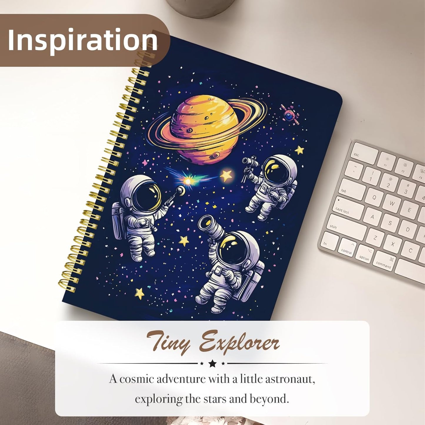 Cute Spiral Notebook journal B5 Aesthetic Pretty Design for Women Girls Kawaii with Pocket, 10 x 7.2 inch, Lined, Astronaut