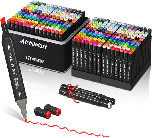 alchilalart 170 Colors Alcohol Based Markers, Alcohol Markers Set, Dual Tip Alcohol Sketching Drawing Markers Animation for Adults Kids