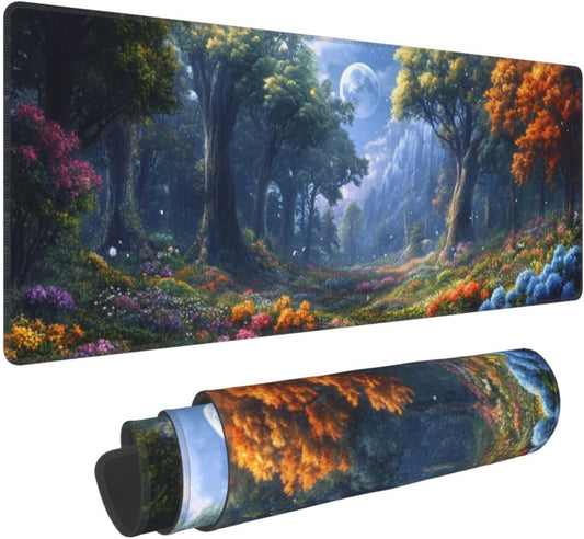 Tree Flower Mouse Pad 31.5 X 11.8 Inch Big Desk Rubber Base Stitched Edges Keyboard Pad XXL Mouse Mat for Home Game and Office