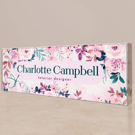 EGD Thick Clear Acrylic Desk Name Plate Personalized I Office Desk Accessories I Custom Name Plate with Multiple Design Options (10 x 3.5 Inch) (5. 1/2" Thick Clear Acrylic Color)