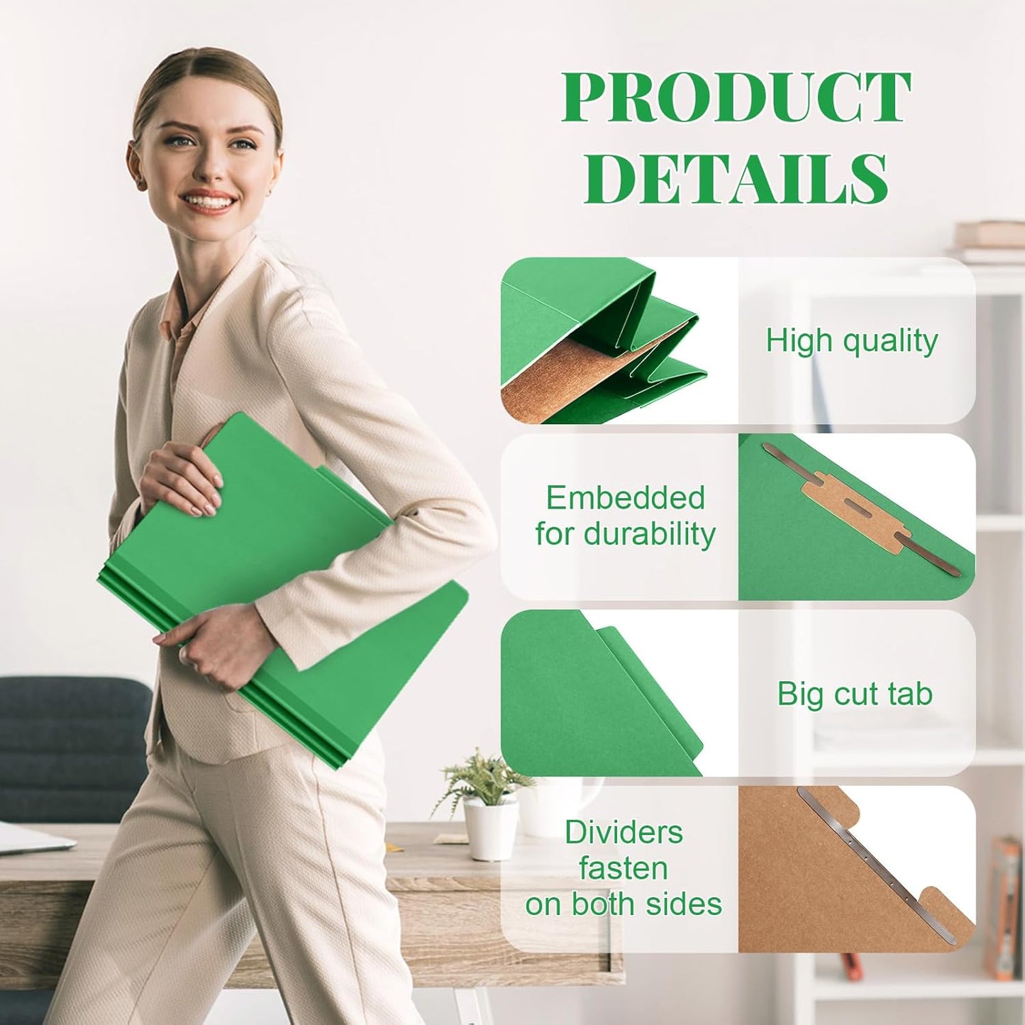 12 Pcs Classification Folders Letter Size, 1 Divider Pressboard File Folder with Fasteners, Expanding File Organizer Bulk for Teachers, Clergy, Office, Church, Christmas Donations (Green)