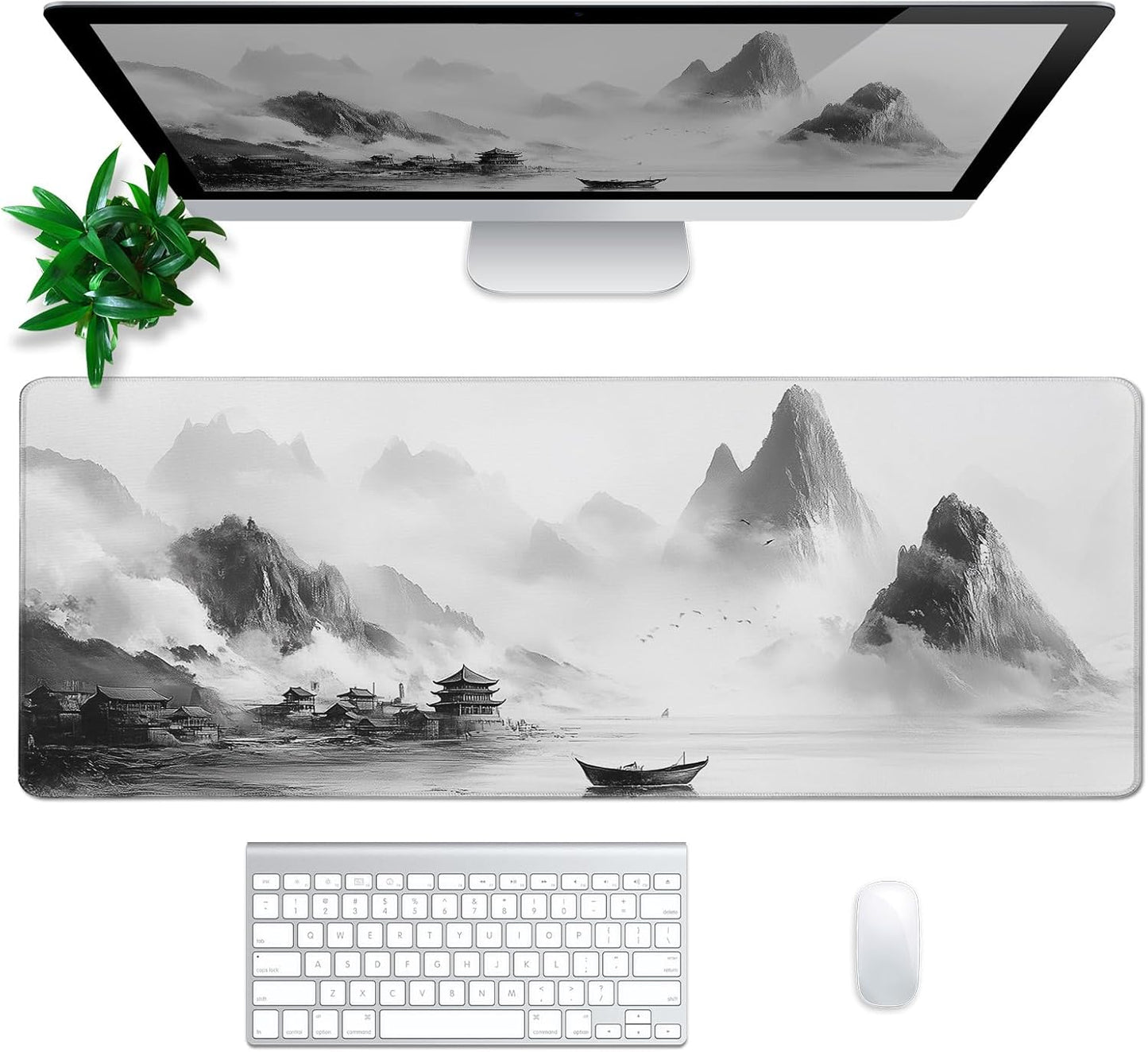 Landscape Mouse Pad Abstract Big Mouse Pad 31.5x11.8 Inch Landscape Texture Non-Slip Rubber Base Large Mousepad Stitched Edges Keyboard Mouse Mat Desk Pad for Office and Home