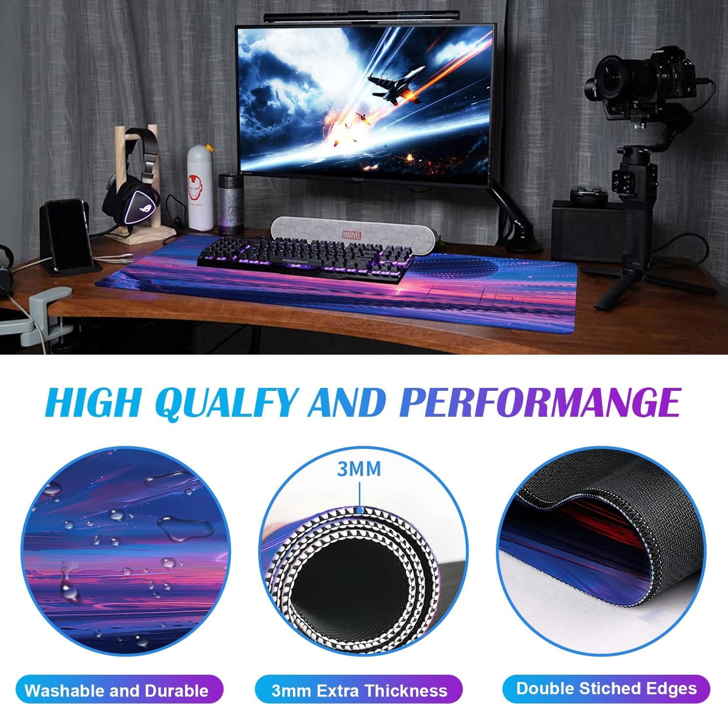 Anime Landscape Mouse Pad, Oversized Gaming Desk Pad, Space Planet Computer Mouse Pad, XXL Laptop Mouse Keyboard Pad, 35.4 x 15.7 x 0.12 Inch Office Desk Decoration