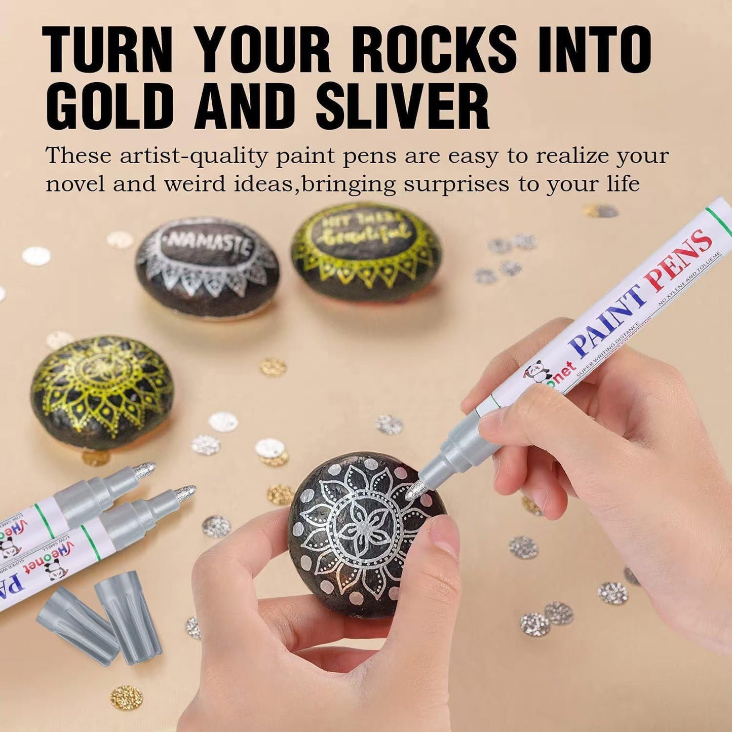 Green Paint Pens marking pens Permanent Markers - 6 Pack Oil Based Waterproof Markers for Tire, Rubber,Wood, Rocks, Metal, Canvas,Plastic, Dark Surface,Craft office Supplies,Medium Point