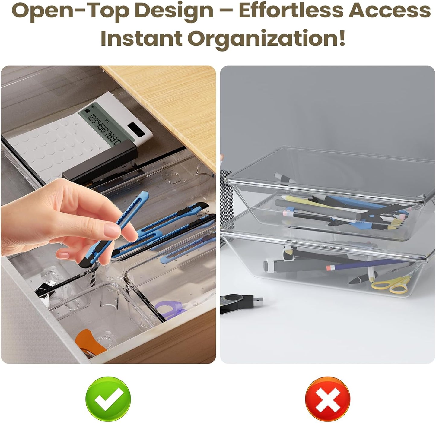 33 PCS Clear Plastic Drawer Organizer Set, 4 Sizes Acrylic Drawer Storage Trays Non Slip Storage Bins for Makeup, Jewelry, Gadgets for Kitchen, Bedroom, Bathroom, Office