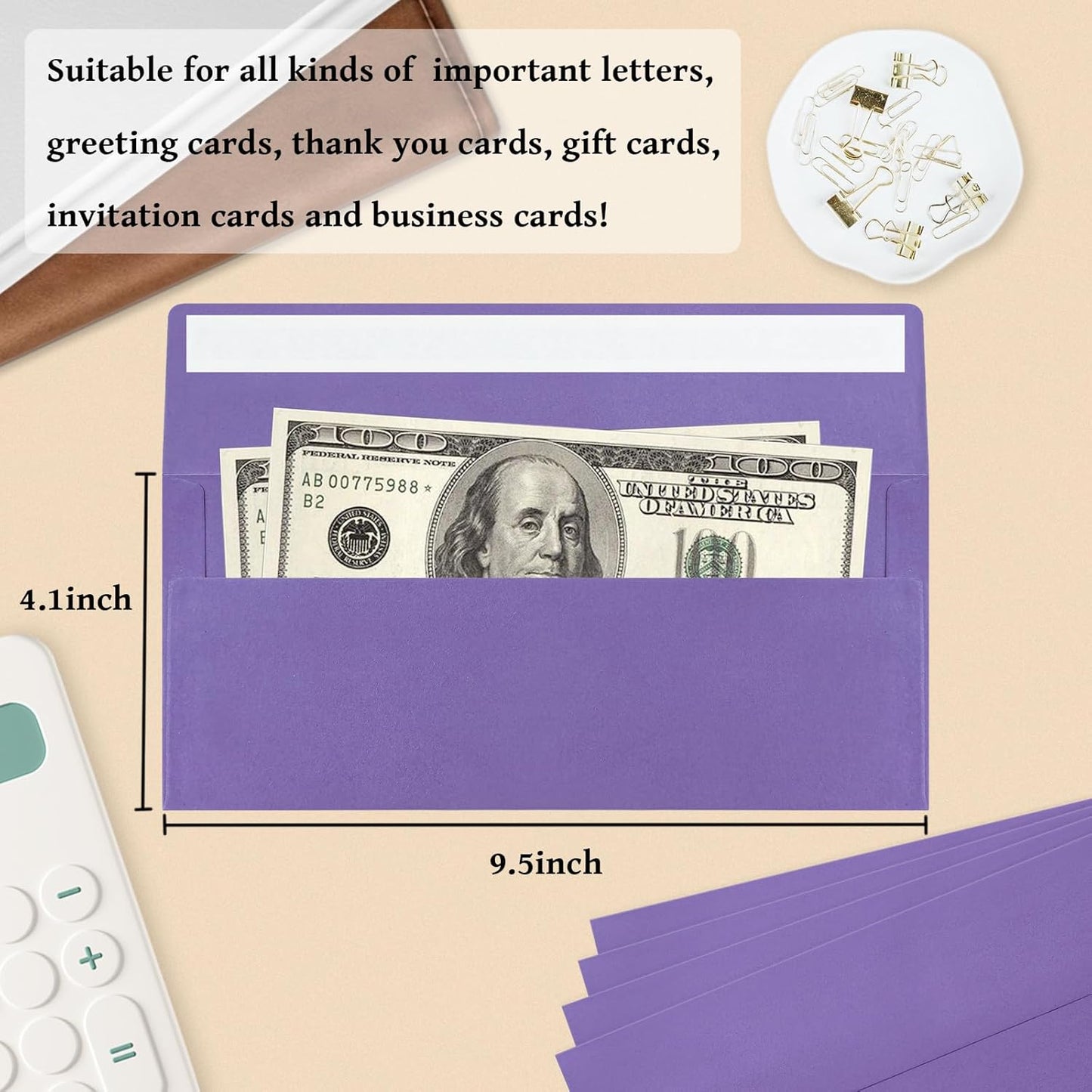 100 Pack #10 Business Envelopes, Dark Purple Standard Envelopes Self Seal, Letter Size Mailing Envelopes for Checks Letters Invoices Christmas Birthday Graduation Wedding, 4 1/8 x 9 1/2 Inch