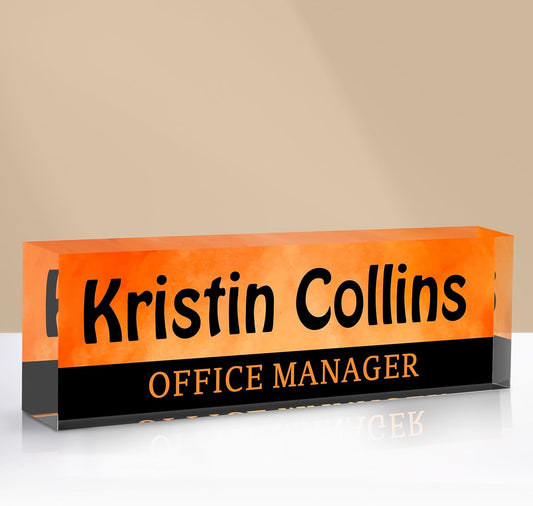Custom Name Plate for Desk, Acrylic Office Decor For Women Men, Personalized Office Desk Accessories, Teacher Employee Appreciation Gifts For Social Worker Boss Coworkers (Sun)
