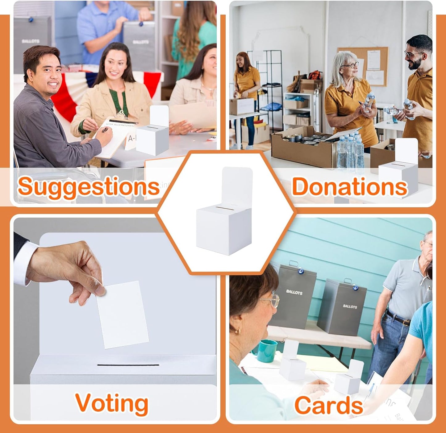 12 Pcs Ballot Boxes Suggestion Boxes Donation Box for Fundraising, Cardboard Raffle Box with Slot and Removable Header for Collecting Business Card Voting Contest (White)