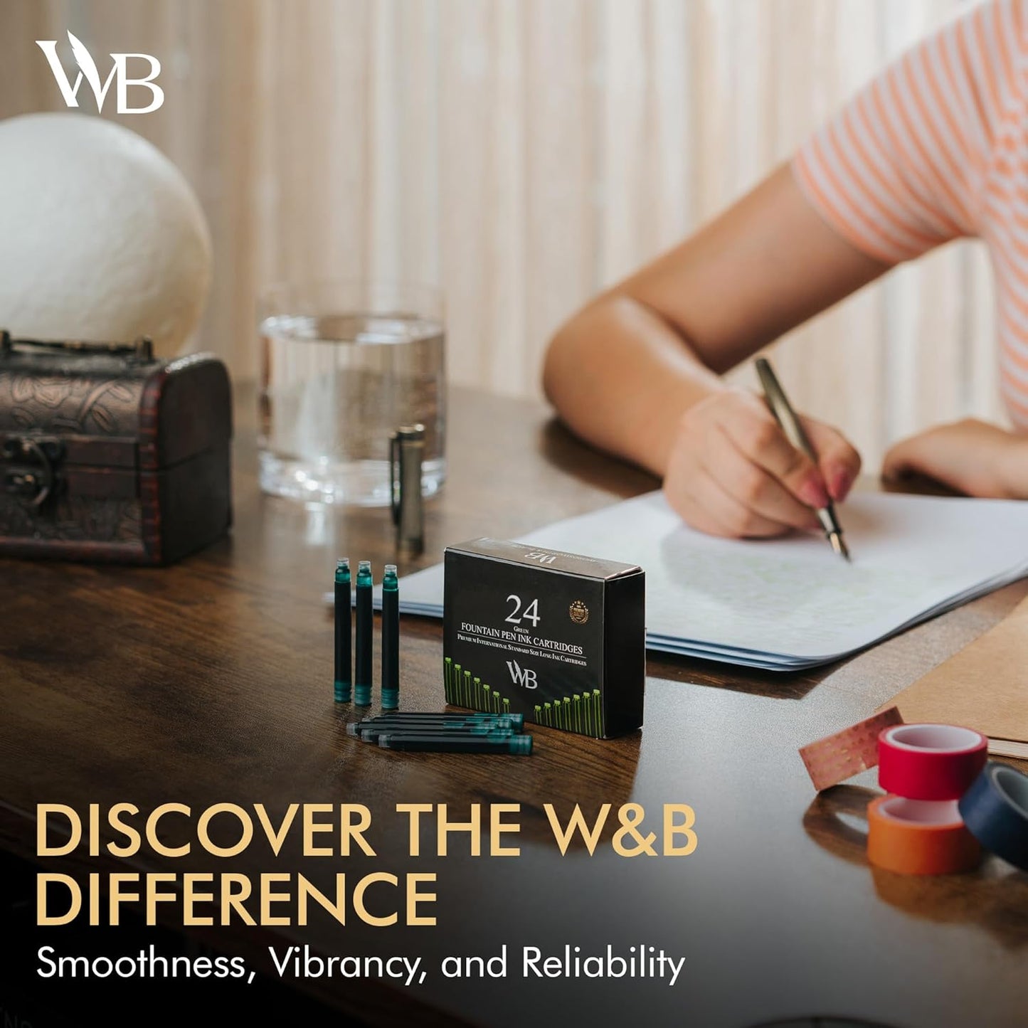 Wordsworth & Black 24 Pack Fountain Pen Ink Refills - Set of 24 Green Ink Cartridges - International Standard Size - Length APPR 2.3" - Base Diameter APPR 0.24" - Disposable and Generic