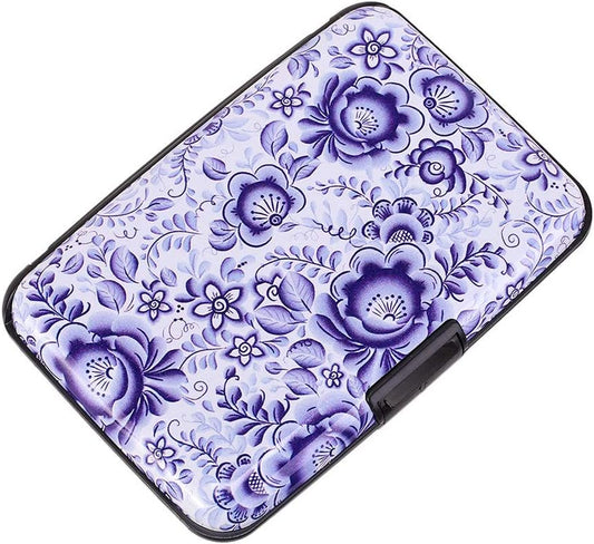 ELFISH Mini RFID Aluminum Wallet Credit Cards Holder Business Card Case Metal ID Case for Men Women (Camellia)