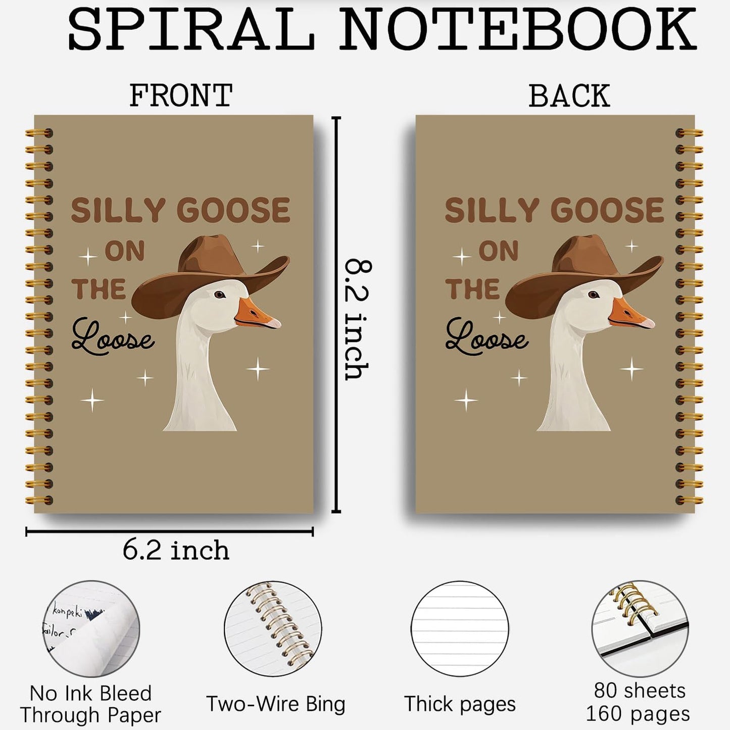 Funny Cowboy Goose Notebook, Goose on the Loose Journal, Vintage Western Journal, Trendy Farm Animal Hardcover Spiral Notebooks 5.5x8.3 Inch