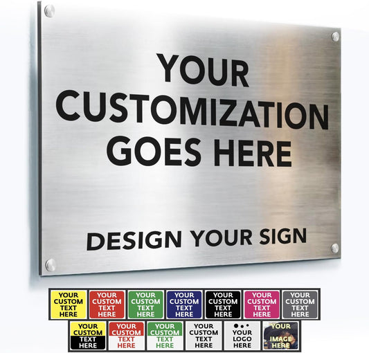 Custom Outdoor Aluminum Signs, Personalized Business Signs, Waterproof Silver Brushed Metal 36x24 In