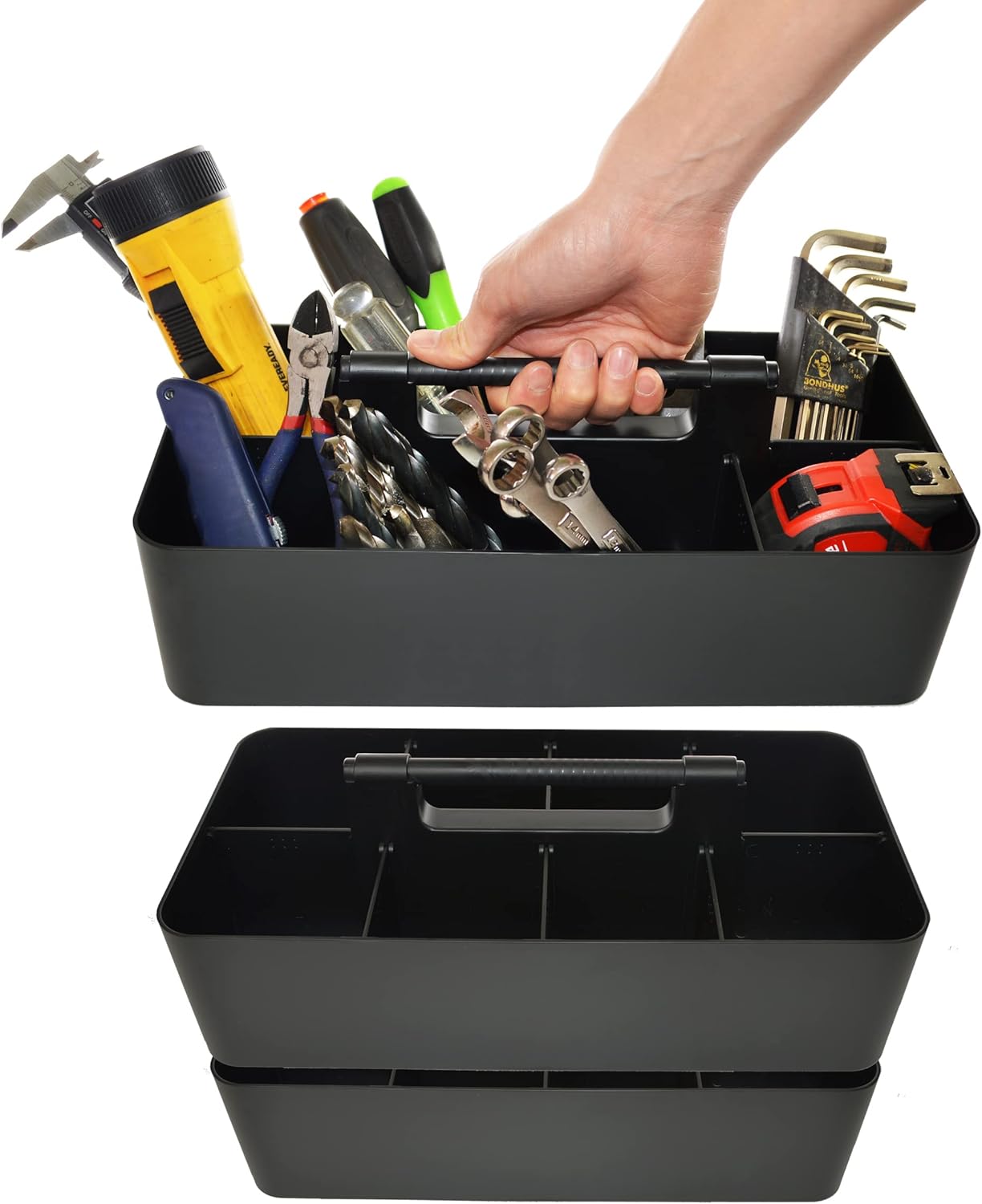 -Large Portable Caddy, DIY Dividers, 8 Compartments, School Office Supplies Home Business Organizer,Portable Basket with Handle Storage Organizer Modern Made in USA (3 PACK, Black)