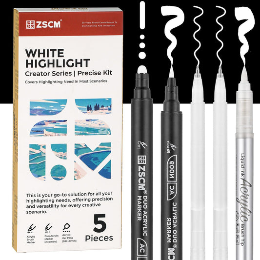 5 Pack White Acrylic Ink Pens for Drawing, Fine Point White Gel Pens, Opaque Acrylic Markers for Black Paper Drawing, Sketching, Illustration, Card Making