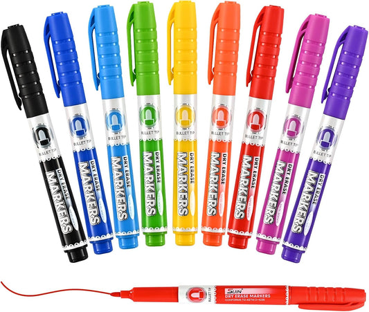 SUIN 9 Colors Dry Erase Markers - Low Odor, Non-Toxic, Slim Whiteboard markers, Medium Fine Tip Whiteboard Pens for Kids, Office, Classroom & Home, 9 Count