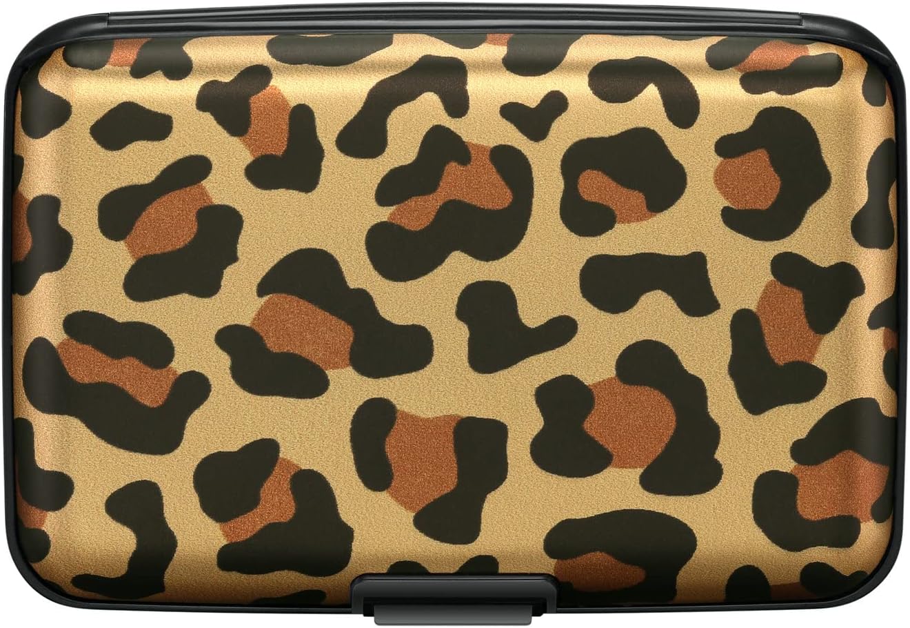 ELFISH Mini RFID Aluminum Wallet Credit Cards Holder Business Card Case Metal ID Case for Men Women（Leopard