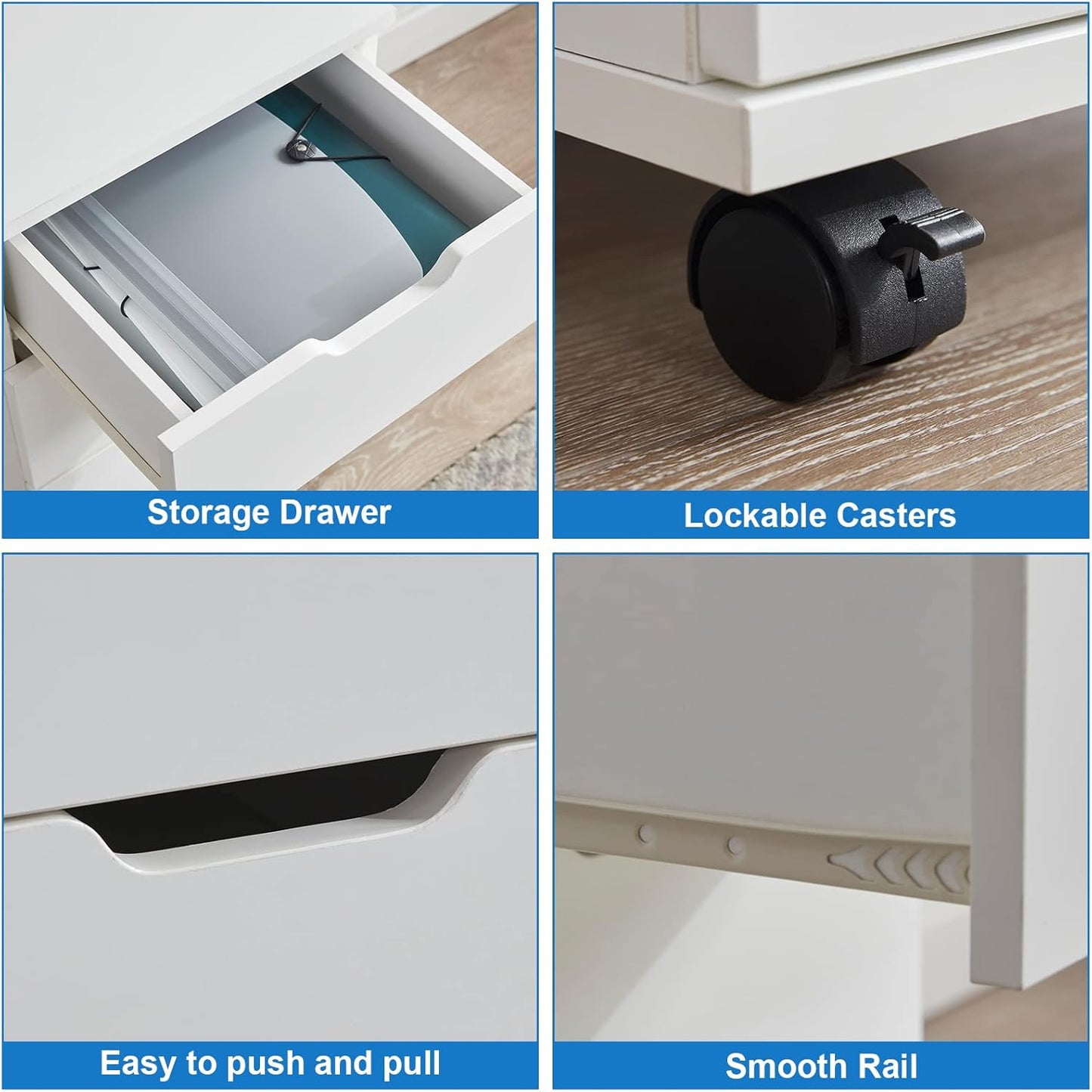 Farini 3-Drawer Vertical Filing Cabinet Rolling Wood Mobile File Cabinets Under Desk for Home Office with Casters (White, Fully Assembled)